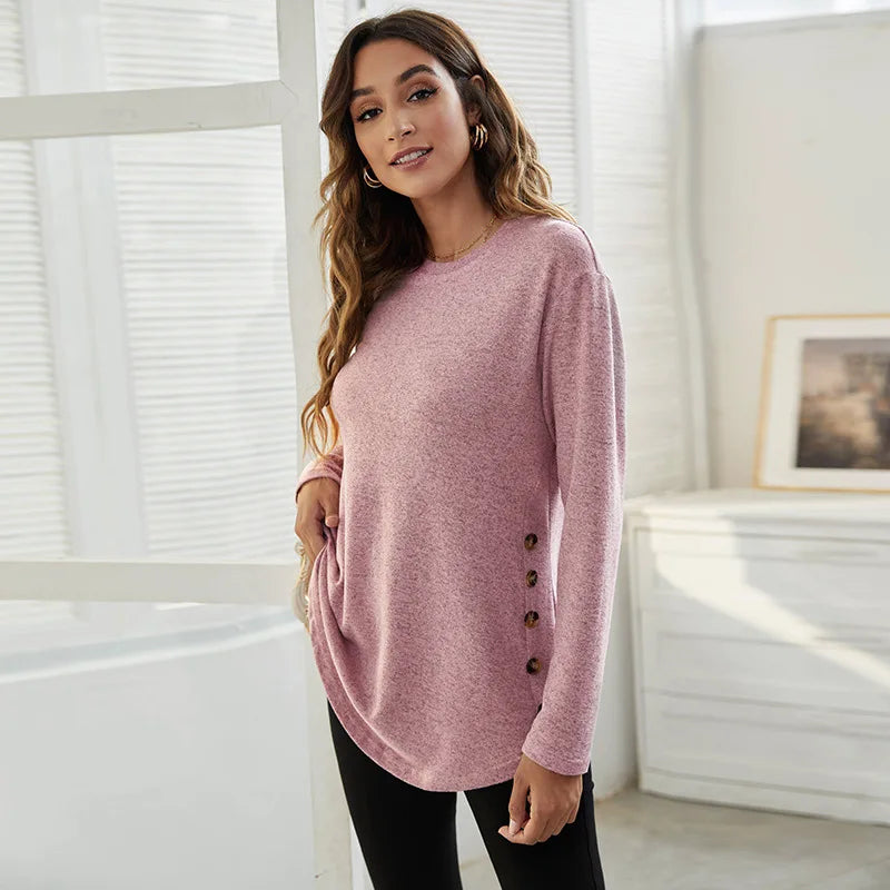 Maternity Clothes Long Sleeve Blouse T-Shirts Tees Spring Autumn New Casual Female Women Solid O-Neck Blouse Shirts Pullover Top