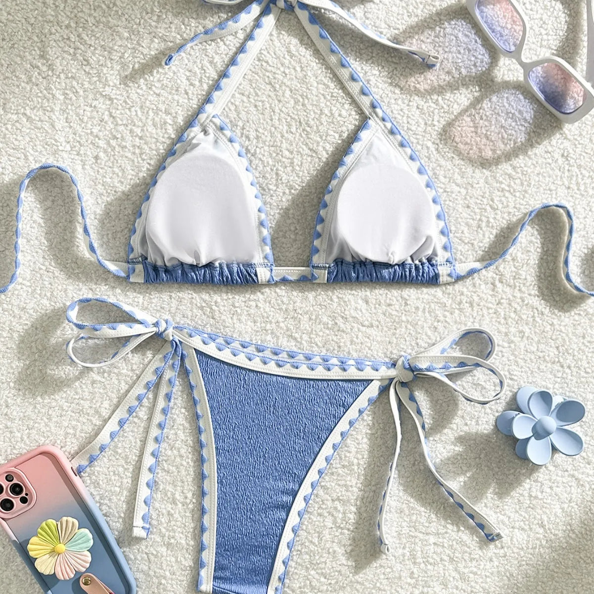 Splicing Wrinkled Pleated Bikinis Set Women Swimwear Two-pieces Bikini Tie Side Thong Bathing Suit Swim Biquine Купальник