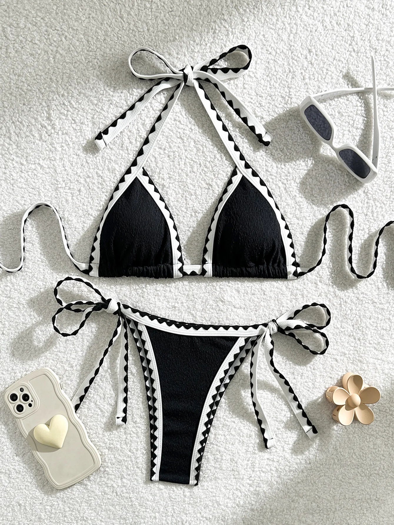 Splicing Wrinkled Pleated Bikinis Set Women Swimwear Two-pieces Bikini Tie Side Thong Bathing Suit Swim Biquine Купальник