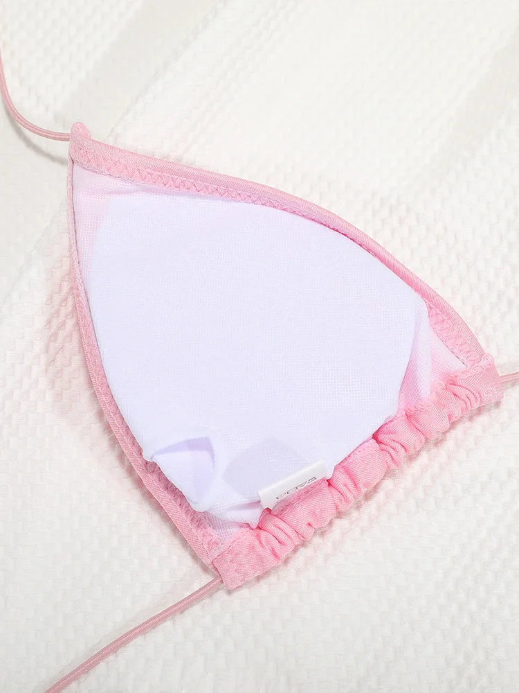 Rinabe Pink Bikini  Bandage Bikinis Triangle Swimsuits String Swimsuit High Cut Swimwear Sexy Bathing Suit Vacation Beachwear