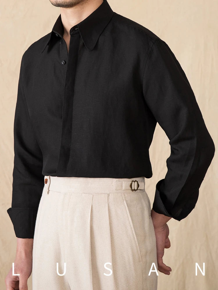 Spring and summer skin-friendly lyocell linen long-sleeved shirt breathable casual vintage gentry shirt men