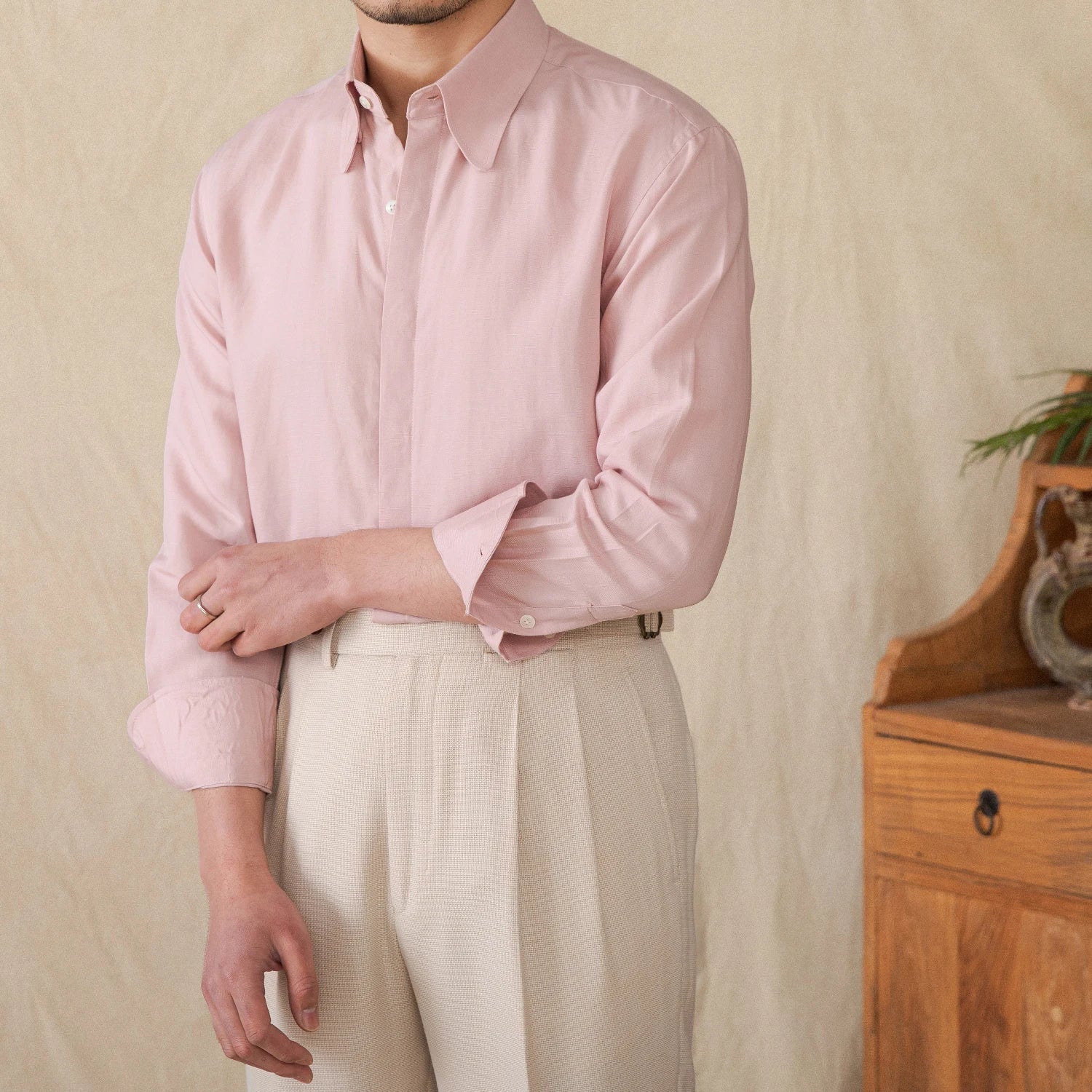Spring and summer skin-friendly lyocell linen long-sleeved shirt breathable casual vintage gentry shirt men