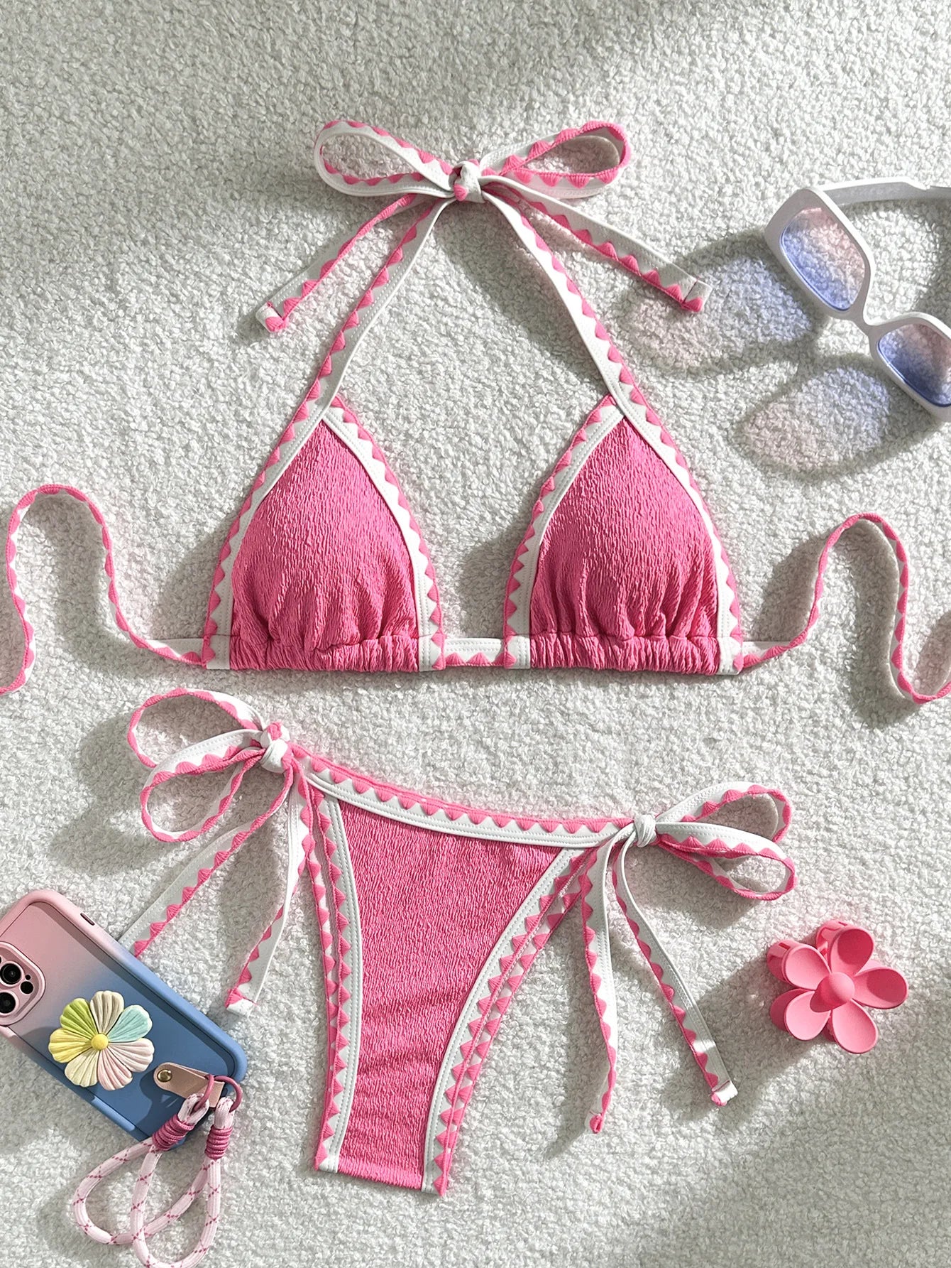 Splicing Wrinkled Pleated Bikinis Set Women Swimwear Two-pieces Bikini Tie Side Thong Bathing Suit Swim Biquine Купальник