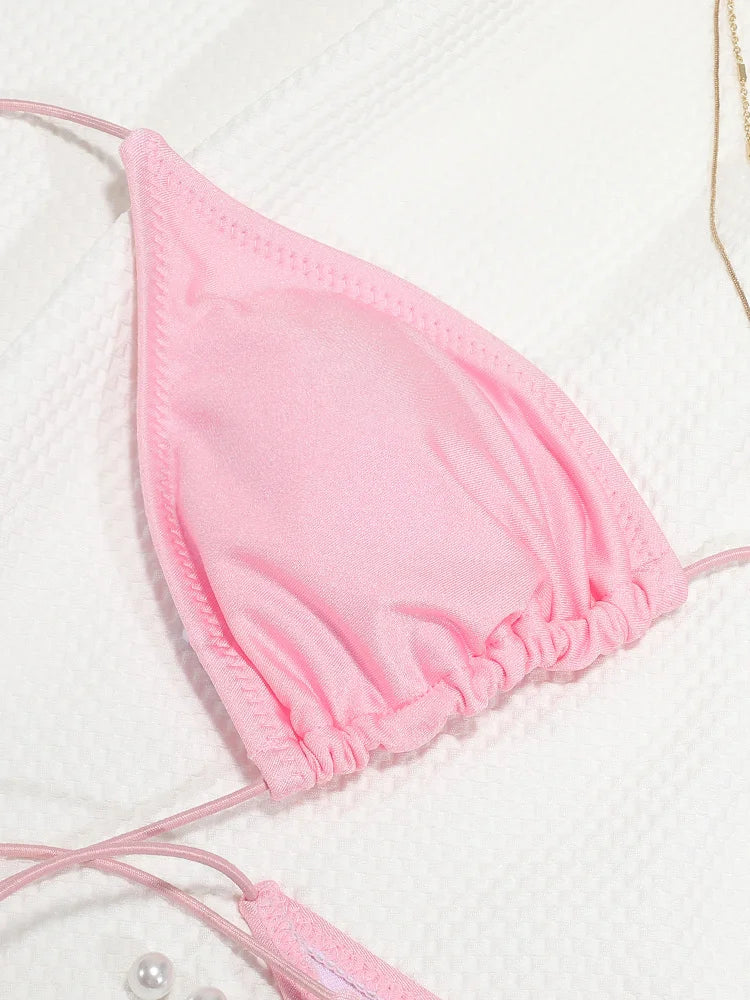 Rinabe Pink Bikini  Bandage Bikinis Triangle Swimsuits String Swimsuit High Cut Swimwear Sexy Bathing Suit Vacation Beachwear