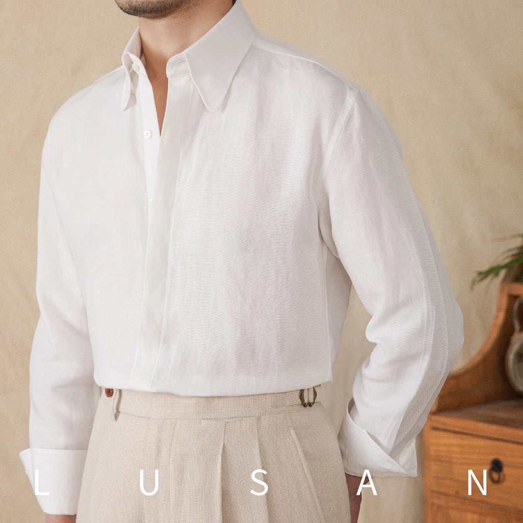Spring and summer skin-friendly lyocell linen long-sleeved shirt breathable casual vintage gentry shirt men