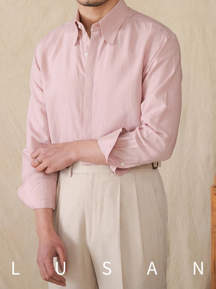 Spring and summer skin-friendly lyocell linen long-sleeved shirt breathable casual vintage gentry shirt men
