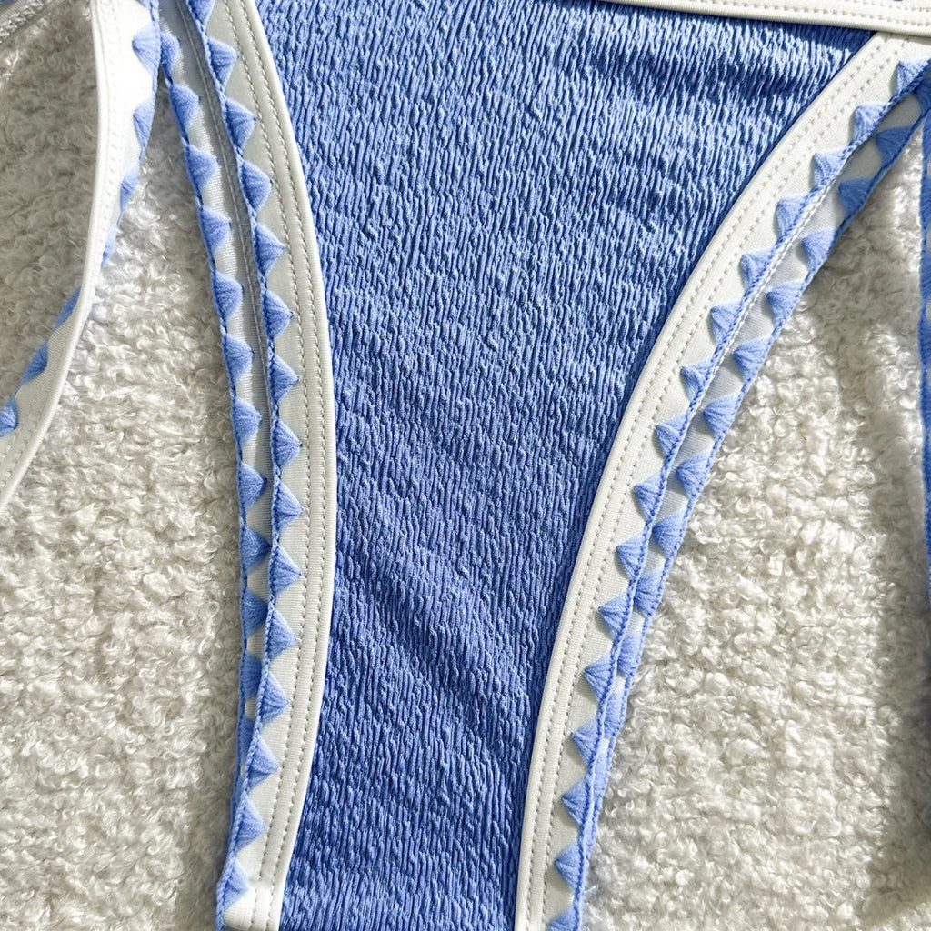 Splicing Wrinkled Pleated Bikinis Set Women Swimwear Two-pieces Bikini Tie Side Thong Bathing Suit Swim Biquine Купальник
