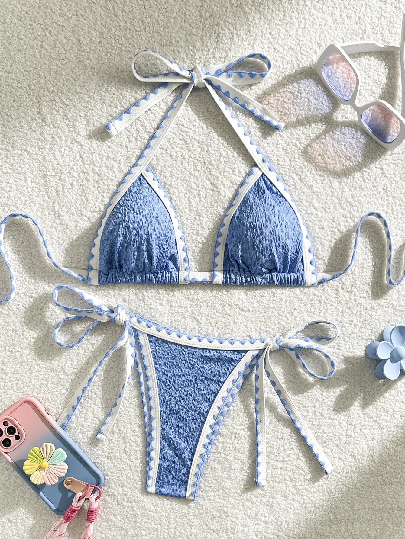 Splicing Wrinkled Pleated Bikinis Set Women Swimwear Two-pieces Bikini Tie Side Thong Bathing Suit Swim Biquine Купальник