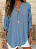 2026 Spring Cotton Linen Women Blouses Solid V-neck Long Sleeve Loose Shirt Female Spring Elegant Casual Trendy Ladies Clothes