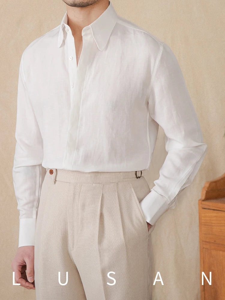 Spring and summer skin-friendly lyocell linen long-sleeved shirt breathable casual vintage gentry shirt men