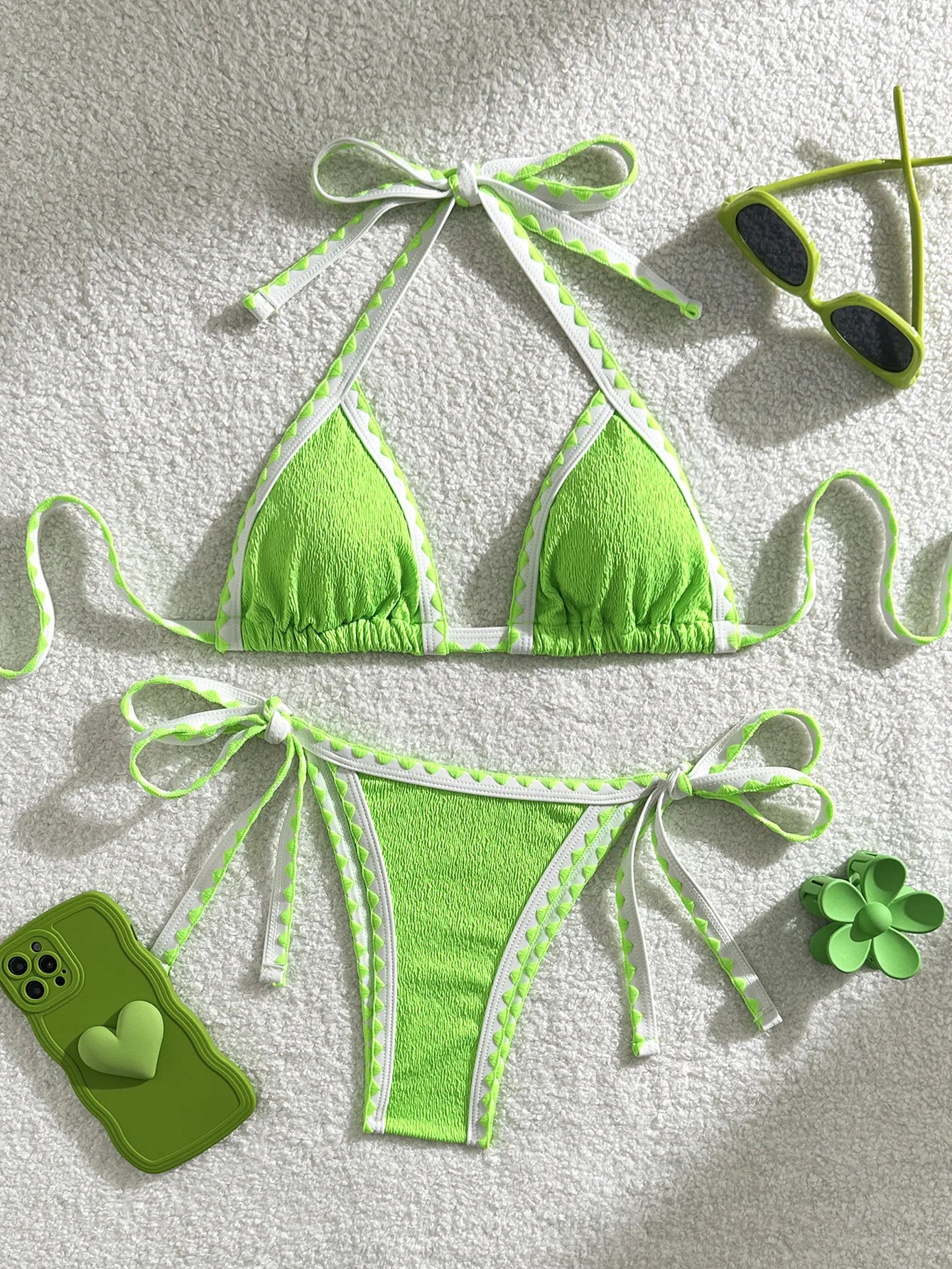 Splicing Wrinkled Pleated Bikinis Set Women Swimwear Two-pieces Bikini Tie Side Thong Bathing Suit Swim Biquine Купальник
