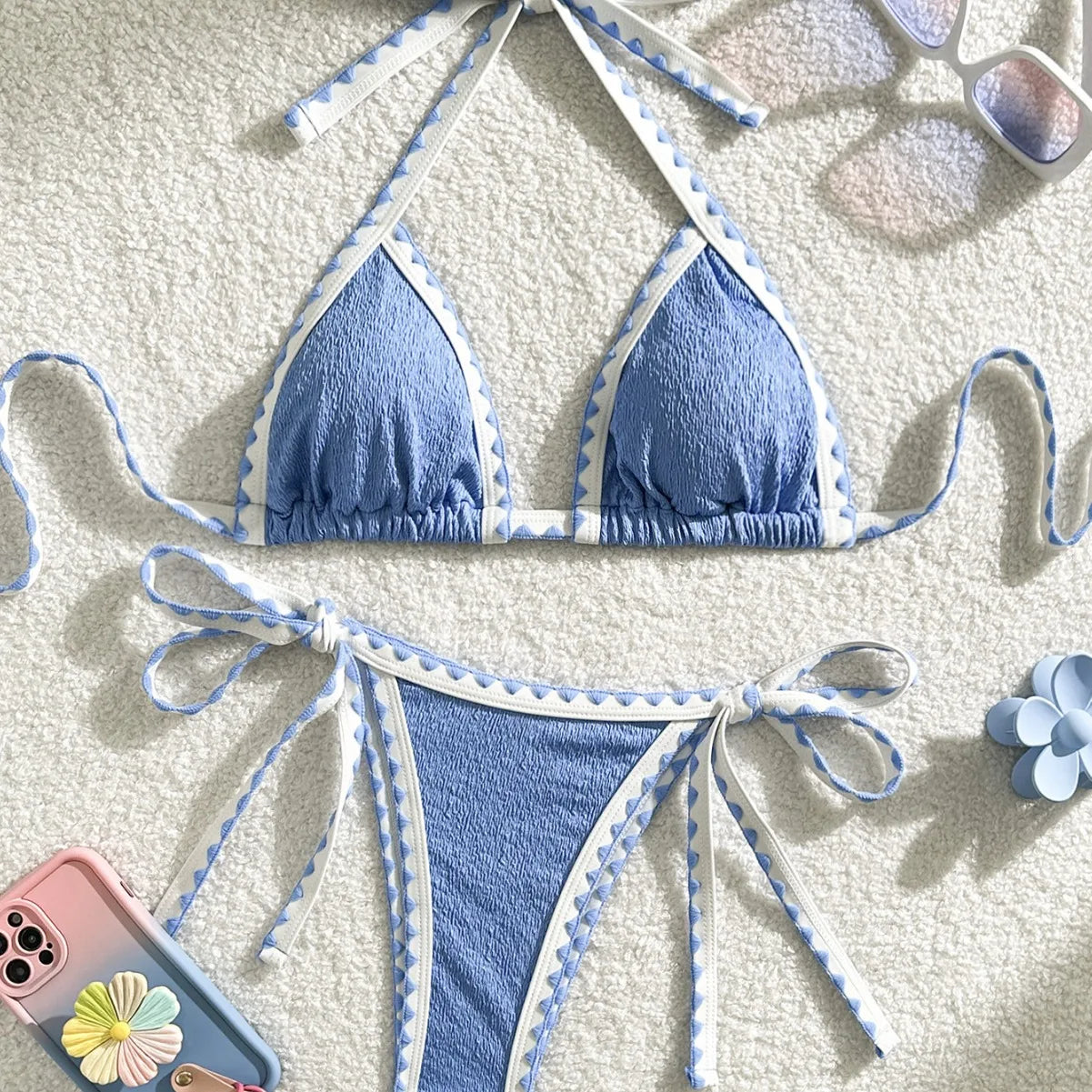 Splicing Wrinkled Pleated Bikinis Set Women Swimwear Two-pieces Bikini Tie Side Thong Bathing Suit Swim Biquine Купальник