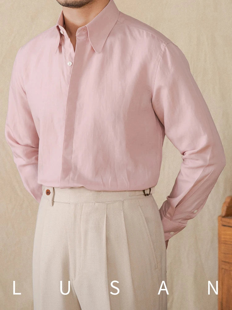 Spring and summer skin-friendly lyocell linen long-sleeved shirt breathable casual vintage gentry shirt men