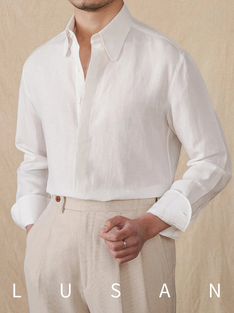 Spring and summer skin-friendly lyocell linen long-sleeved shirt breathable casual vintage gentry shirt men